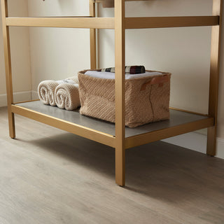 Funes Bath Vanity with Mirror, Brushed Gold Support, 36'', Grey Stone Top