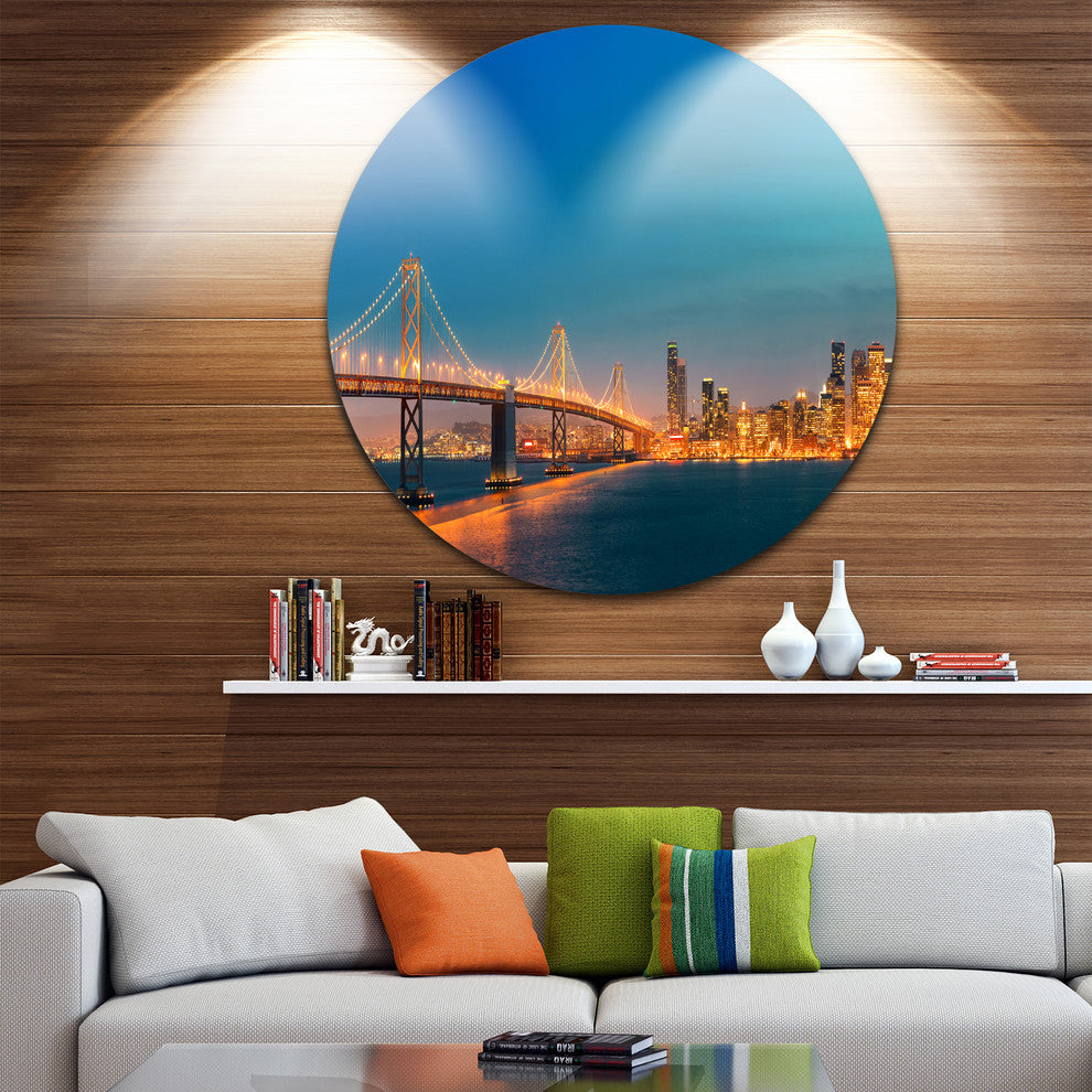 Illuminated San Francisco Skyline, Cityscape Disc Metal Artwork, 23"