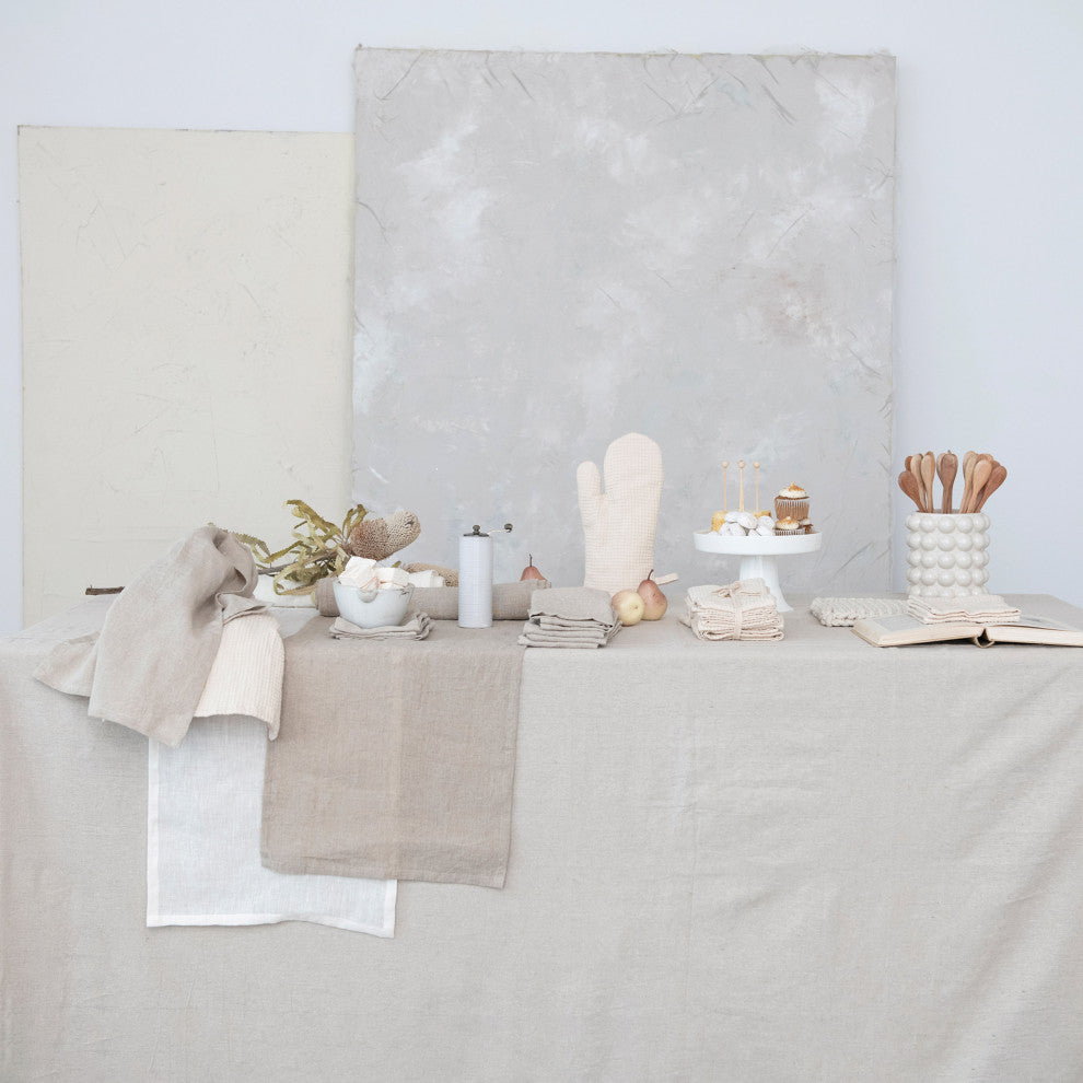 Woven Linen and Cotton Waffle Hot Pad Mitt, Cream