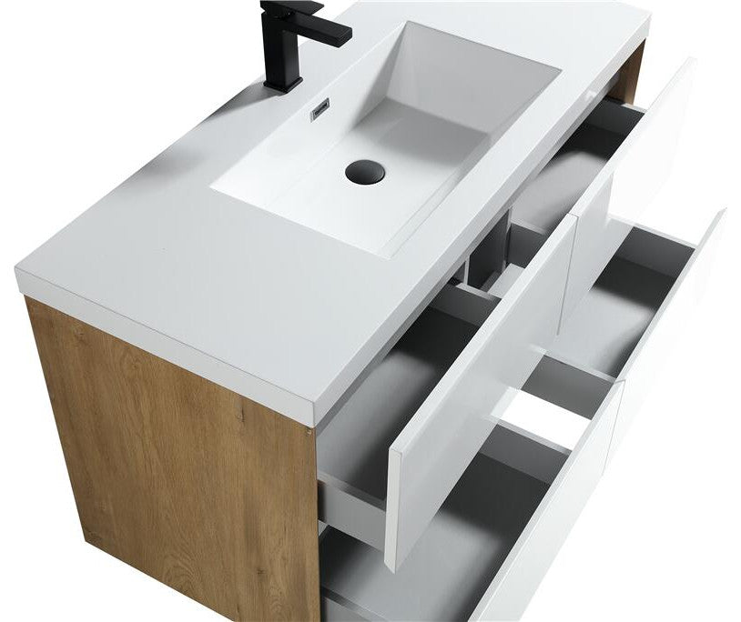 Ashley 48'' Floating Vanity, Acrylic Top, Single Sink, Gloss White