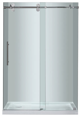 Langham 48"x77.5" Completely Frameless Sliding Shower Door, Chrome, Left Base