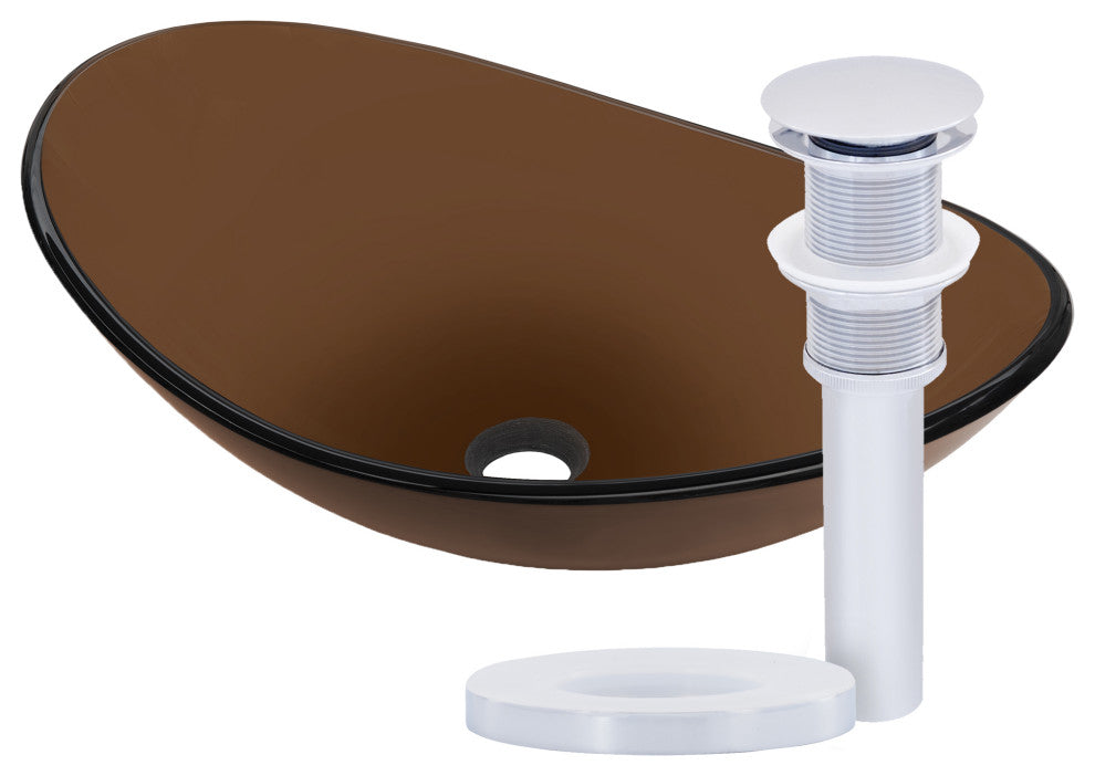Babbuccia Glass Vessel Sink and Drain, Chrome