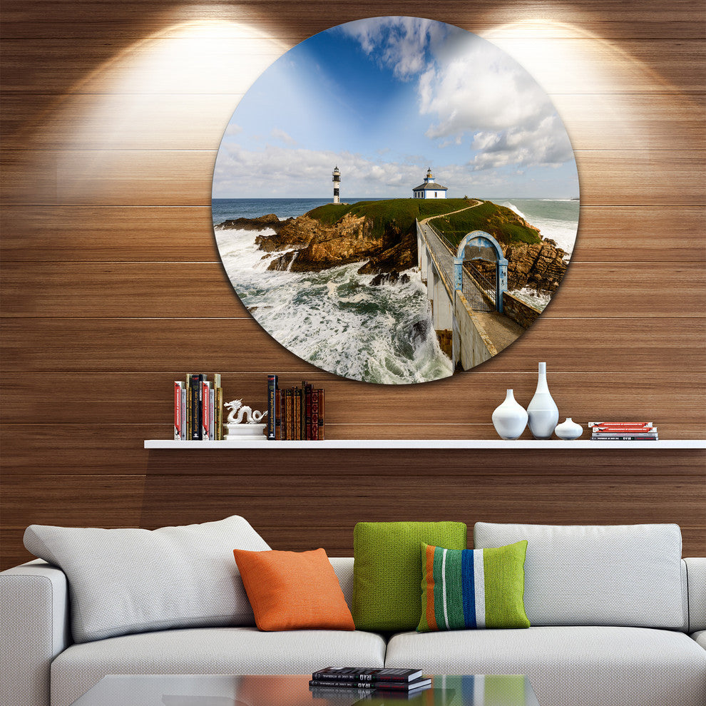 Bright Illa Pancha Lighthouse, Seashore Photo Disc Metal Wall Art, 11"