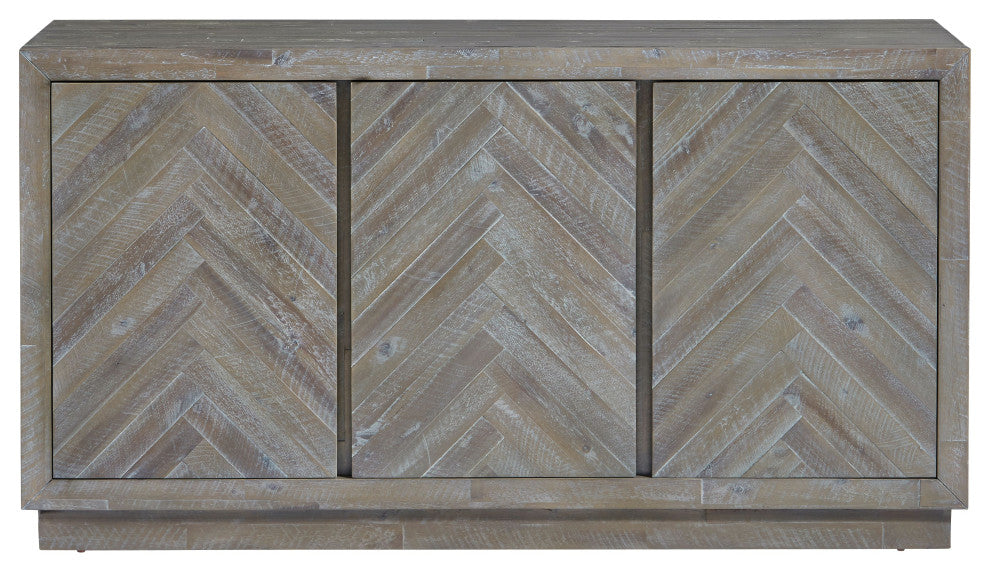 Modus Herringbone Solid Wood Three Door Sideboard in Rustic Latte