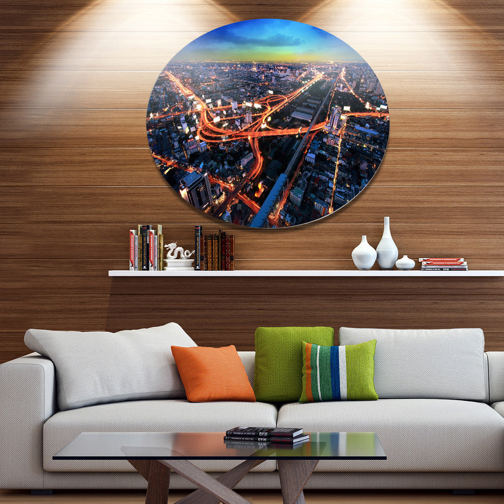 Bangkok Expressway Aerial View, Cityscape Wall Disc Metal Wall Art, 23"