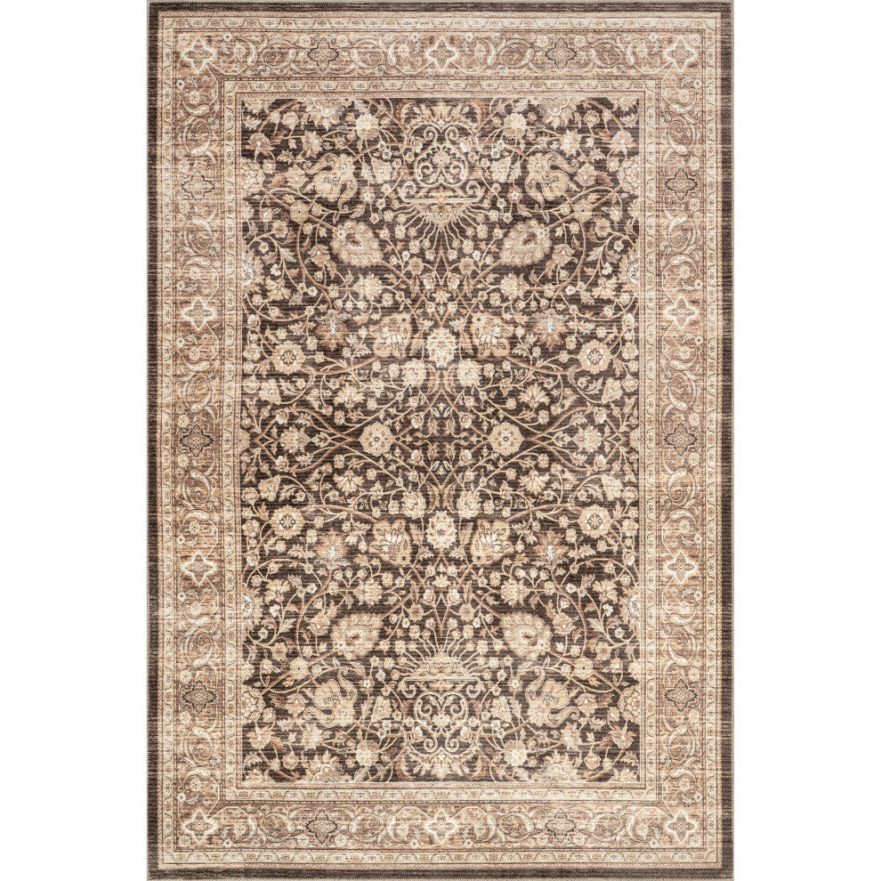 Nuloom Cerise Floral Faded Spill Proof Washable Area Rug, Dark Brown 5'x8'
