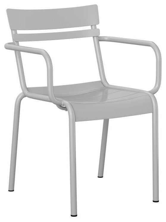 Nash Commercial Grade Steel Indoor-Outdoor Stackable Chair with 2 Slats and Arms, Silver