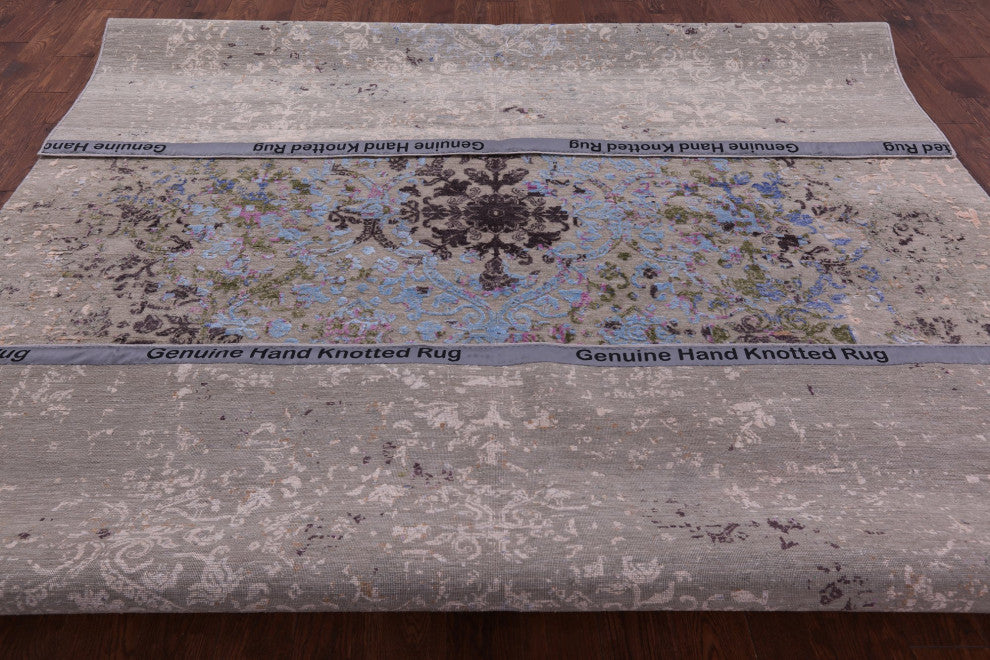 8' 11" X 12' 1" Wool and Silk Modern Hand Knotted Rug Q9259