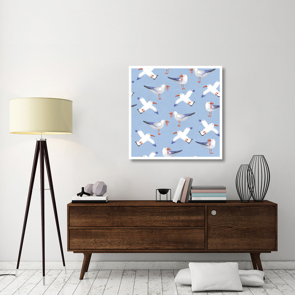"Coastal Birds Pattern II" Digital Paper Print by Farida Zaman, 38"x38"