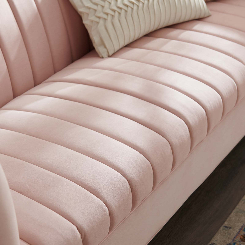 Tufted Sofa, Velvet, Pink, Modern, Living Lounge Room Hotel Lobby Hospitality