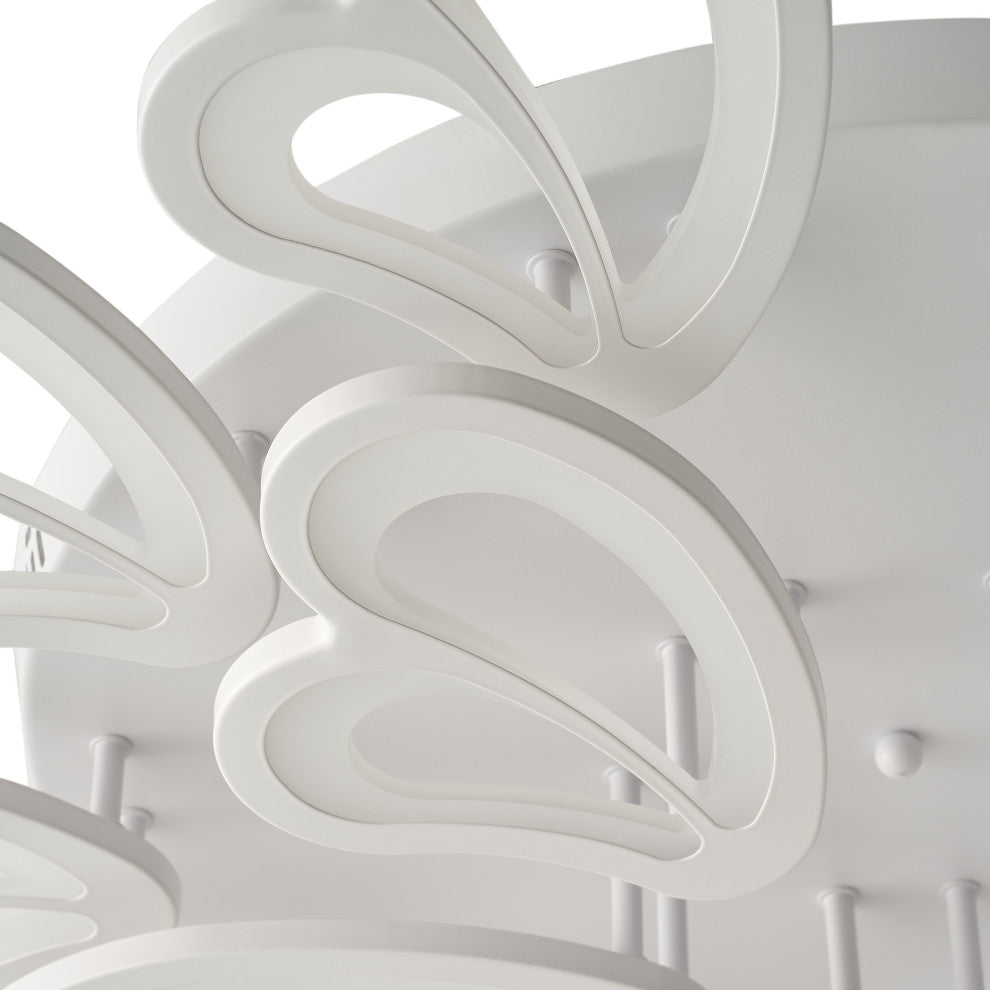 Matte White Butterfly Design Semi Flush Mount LED Dimmable Ceiling Lamp