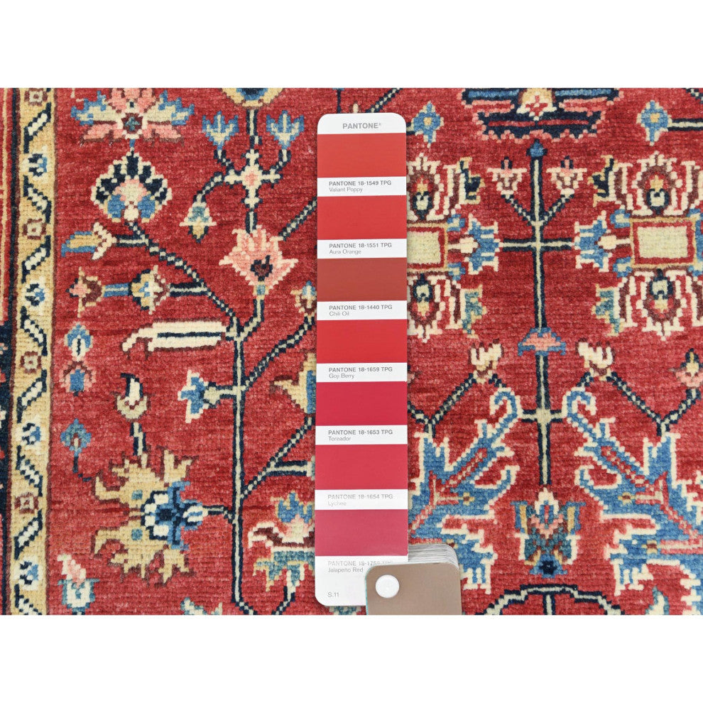 Fire Brick Afghan Peshawar Heriz Wool Hand Knotted Oriental Rug, 3'10"x6'