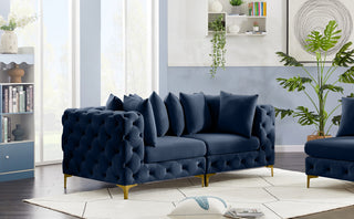 Tremblay Velvet Upholstered 2-Piece Modular Sofa, Navy