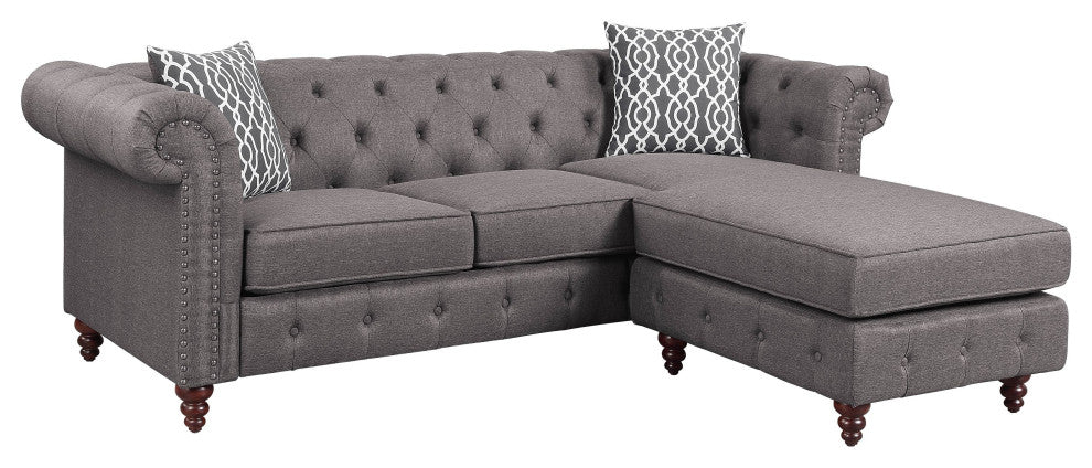 Waldina Reversible Sectional Sofa, Brown Fabric