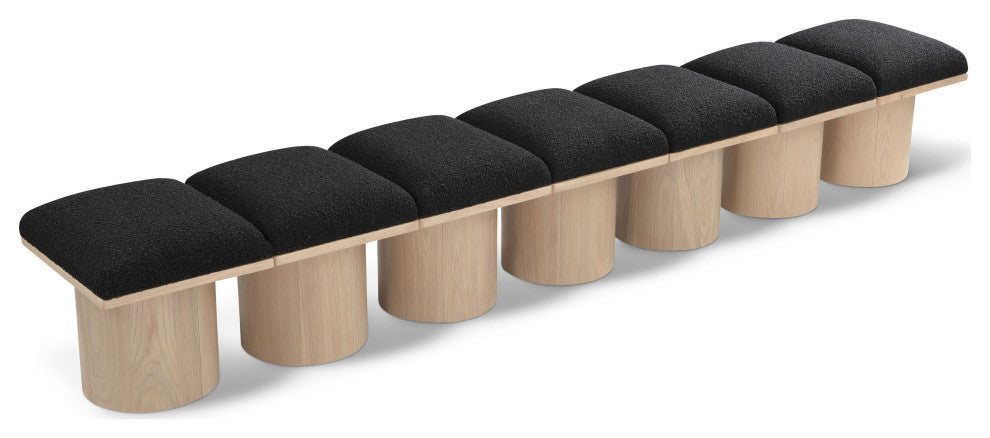 Pavilion Boucle Fabric Upholstered 7-Piece Modular Bench, Black, Natural Finish