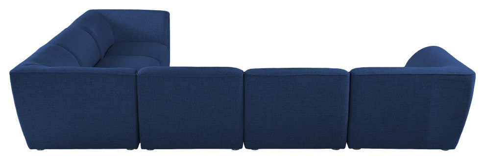 Miramar Linen Textured Fabric  6-Piece Modular L-Shaped Sectional, Navy