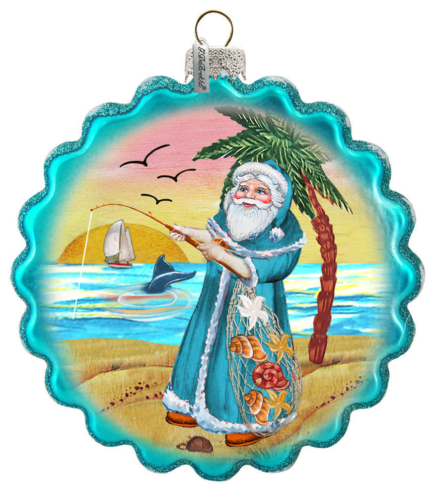 Coastal Santa With Shells Wreath  Ornament