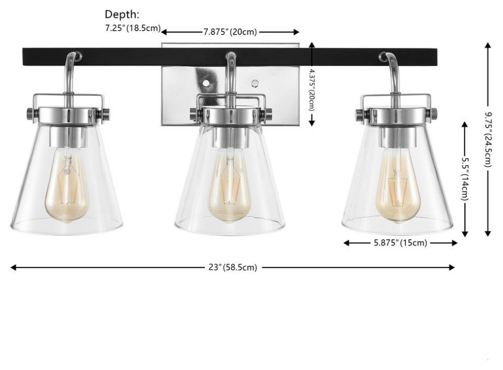 Safavieh Rayney 3Lt 23" Wall Sconce, Chrome/Black