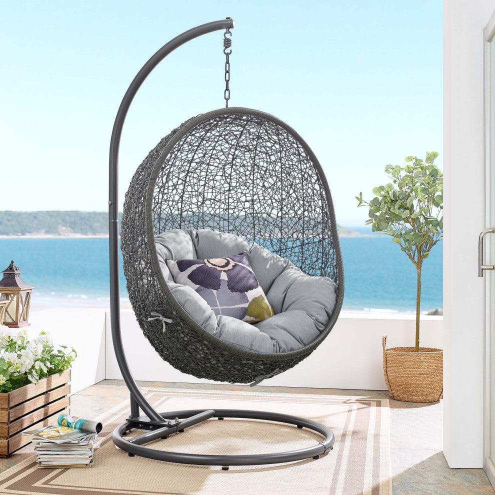 Swing Lounge Chair, Sunbrella, Gray, Modern, Outdoor Patio Balcony Garden