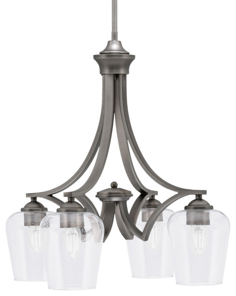 Zilo Downlight, 4 Light, Chandelier, Graphite Finish, 5" Clear Bubble Glass