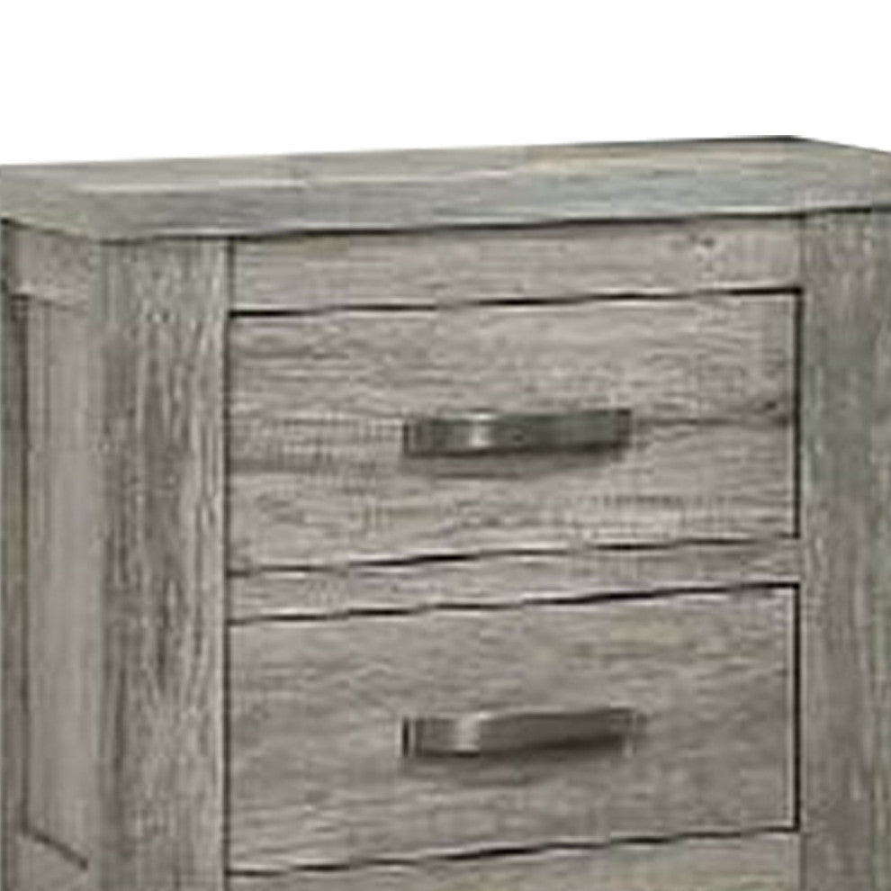 Benzara BM232687 Wooden Nightstand With 2 Drawers and Metal Bar Handles, Gray
