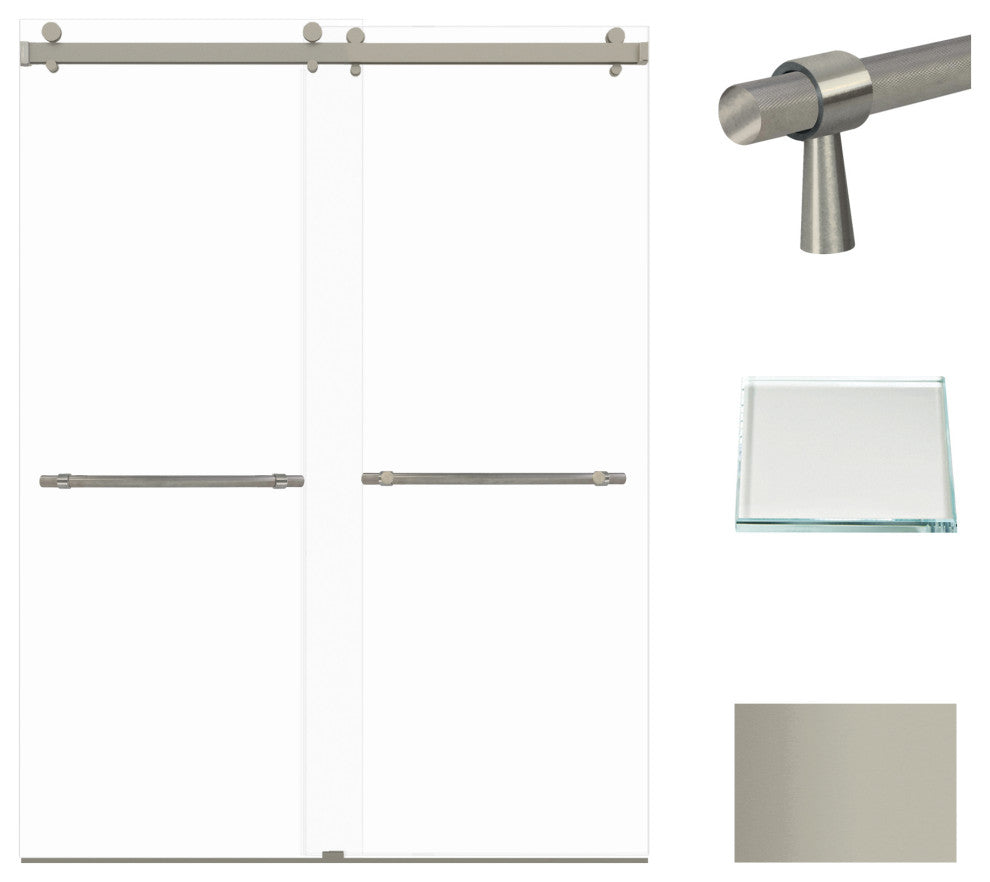 Brooklyn 60"x80" Frameless Shower Door, Iron Glass, Brushed Stainless
