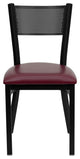Black Grid Back Metal Restaurant Chair, Burgundy Vinyl Seat