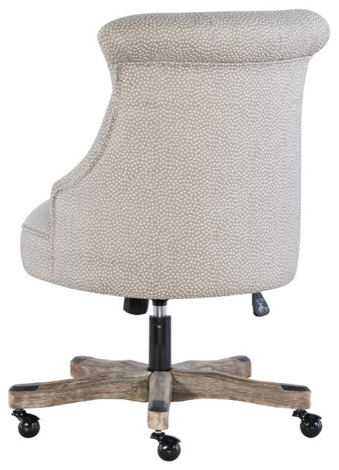 Vintage Office Chair, Round Seat With Button Tufted Hourglass Back, Light Gray