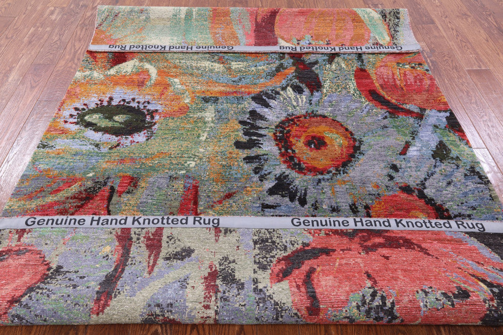 6' 2" X 9' 4" Garden Design Wool and Silk Rug Q8789