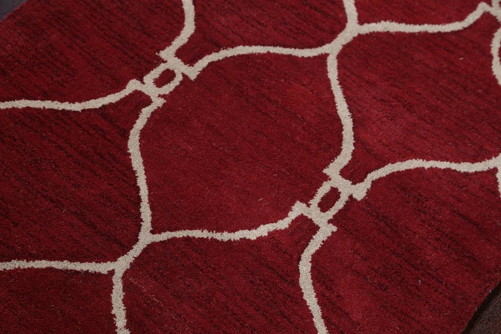 Hand-Tufted Agra Indian Oushak Oriental Wool Area Rug, Trellis, 4x6'