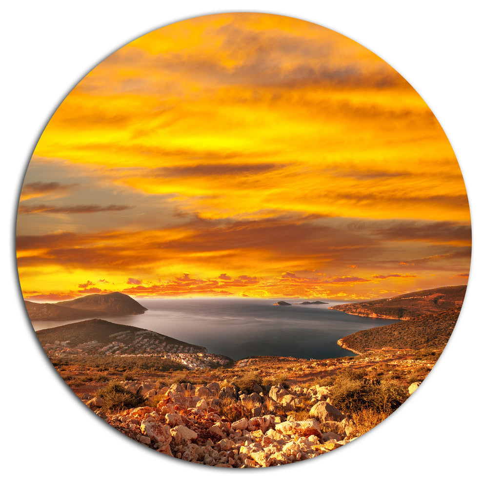 Beautiful Landscape Under Yellow Sky, Landscape Round Wall Art, 11"