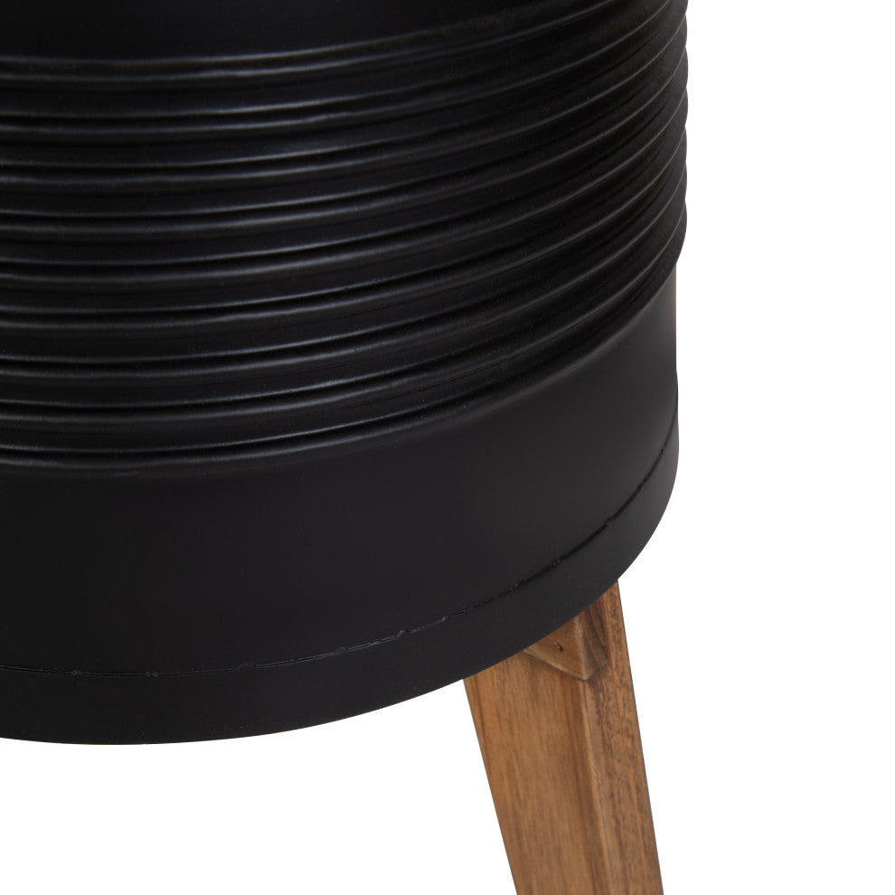 Gavri Metal Planter with Wood Stand, Black 11.25" Diameter
