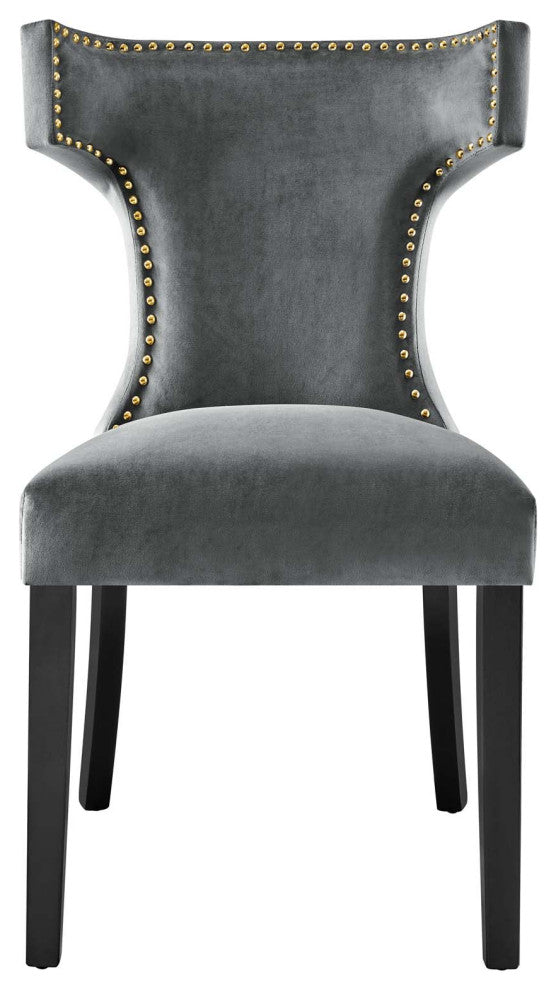 Dining Chair, Nailhead, Set of 2, Gray, Velvet, Modern, Bistro Hospitality