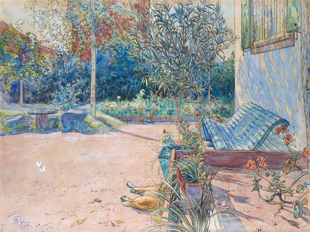 Tile Mural Landscape Window Flower Garden By Carl Larsson, 6"x8", Glossy