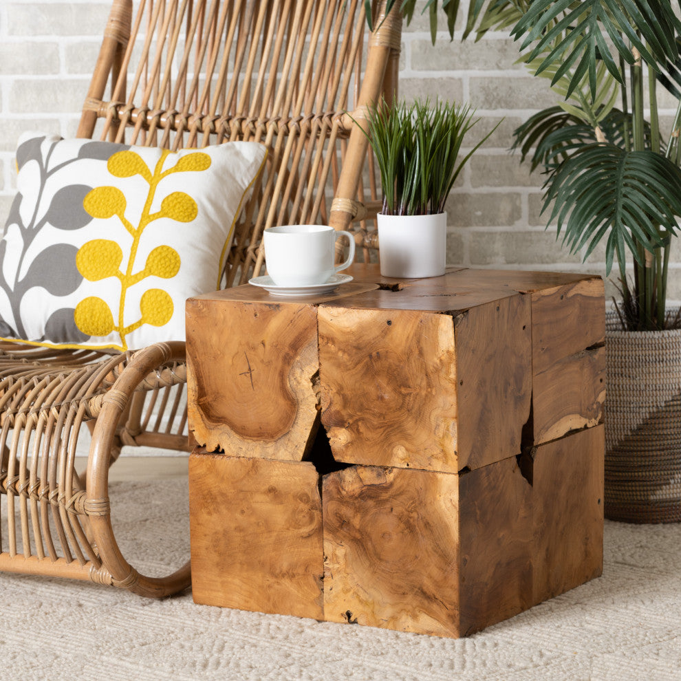 Kamilla Natural Brown Teak Root End Table