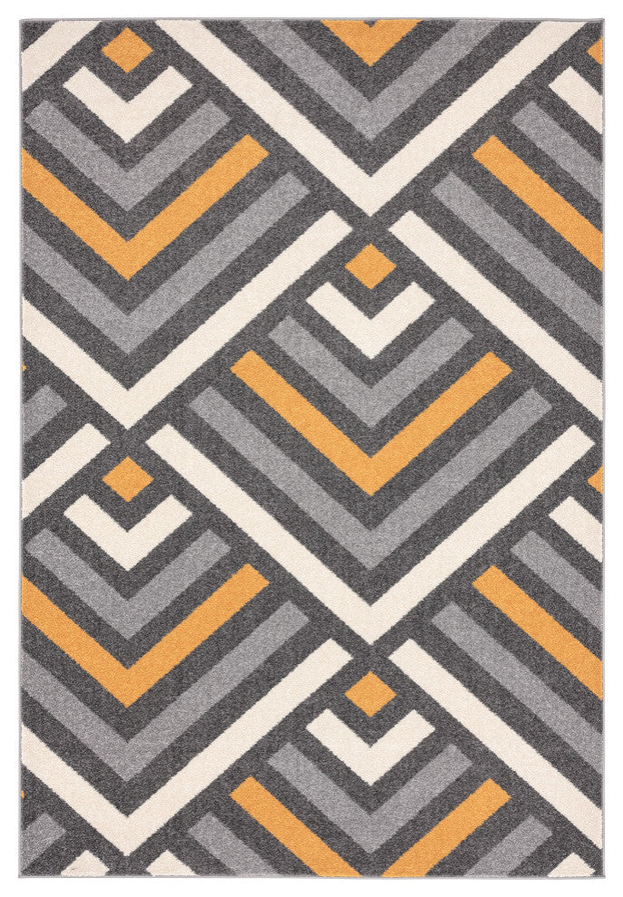 Abani Laguna LAG130A Grey and Yellow Geometric Chevron Area Rug
