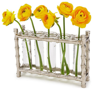 Tozai Home Silver Bamboo Vase (Includes 5 Glass Tubes)