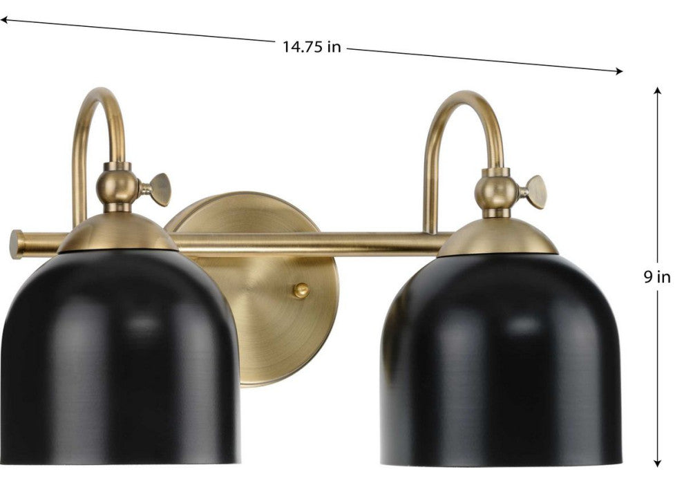 Dalton Collection 15" 2-Light Vintage Brass Matte Black Bath Vanity Light