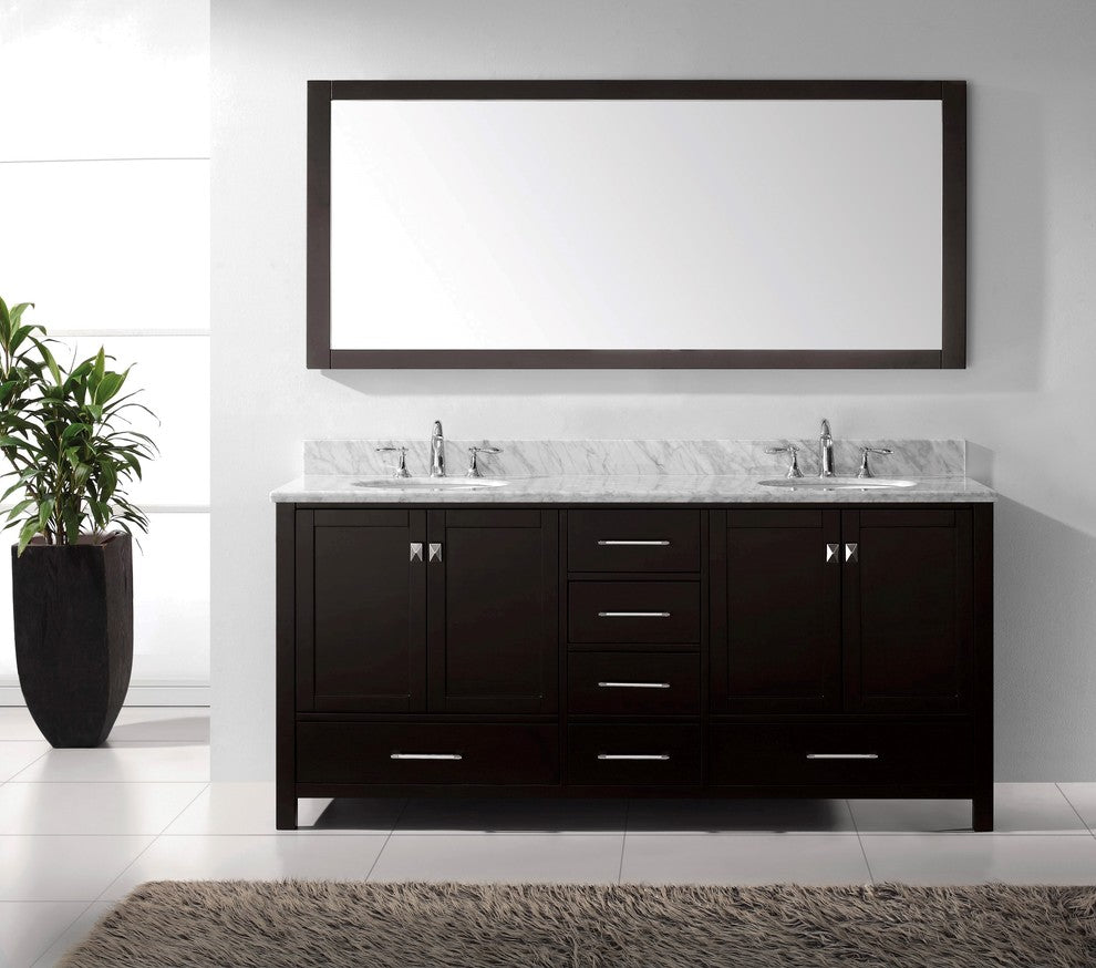 Caroline Avenue 72" Double Bathroom Vanity Set Espresso, Marble Top