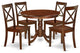 5Pc Rounded 42"Dinner Table And Four Wood Seat Kitchen Chairs