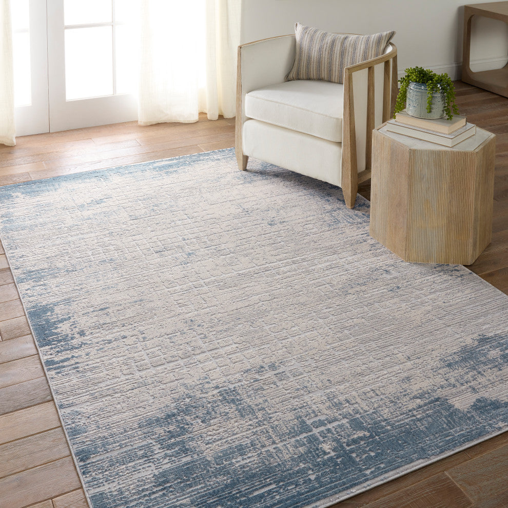 Chamisa Abstract Cream/ Blue Runner Rug 2'6"X10'