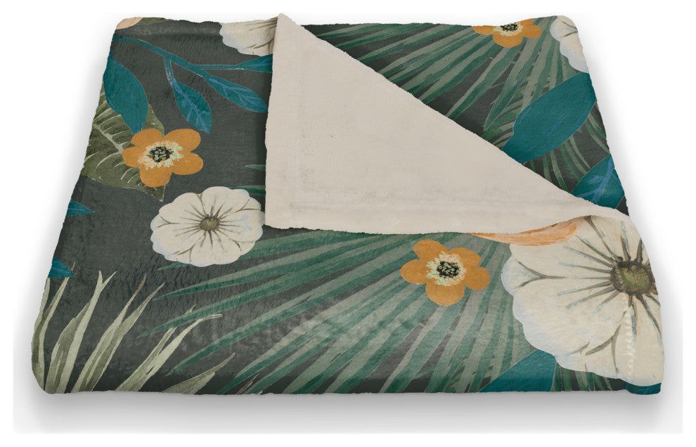 Green Tropical Floral 50x60 Coral Fleece Blanket