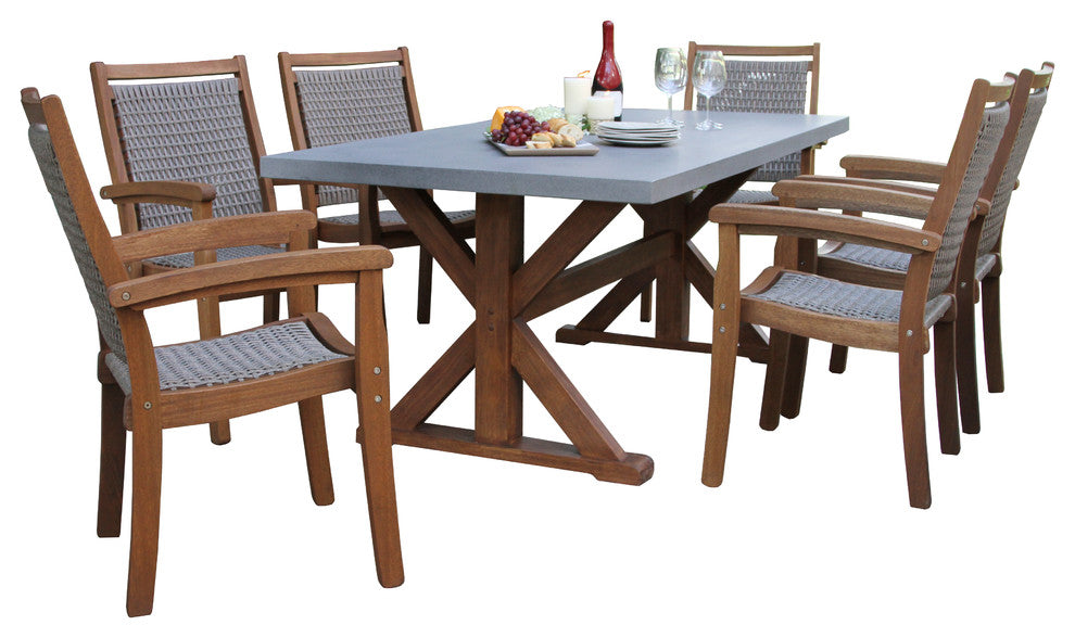 7-Piece Composite Top Dining Set With Stacking Driftwood Grey Chairs