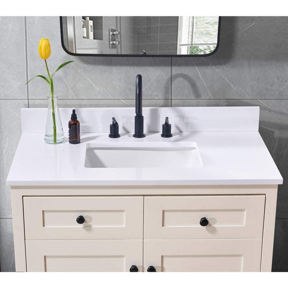Andalo Engineered Stone Vanity Top, Snow White With White Sink, 37"