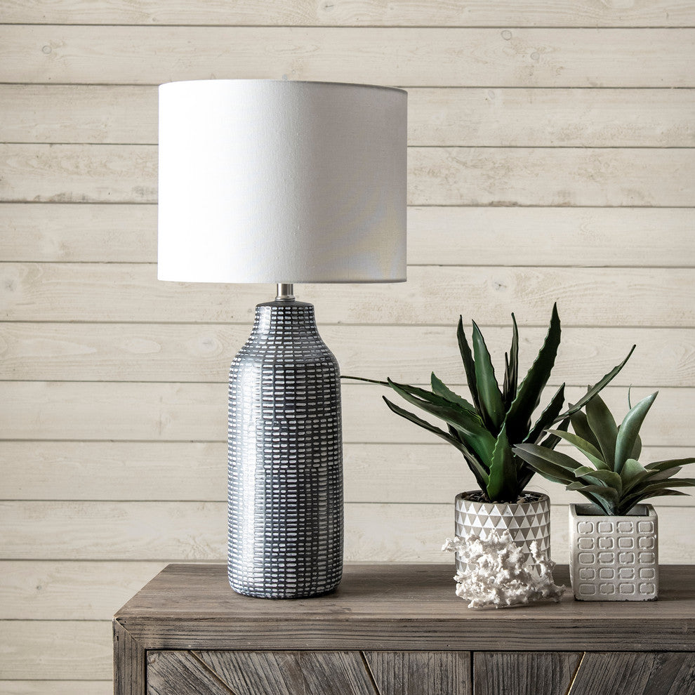 Nuloom Ceramic Linen Shade Black and White Finish On-Off Switch Table Lamp, 26"