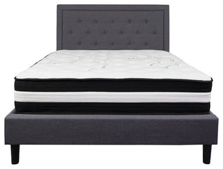 Roxbury Queen Size Tufted Upholstered Platform Bed With Pocket Spring Mattress