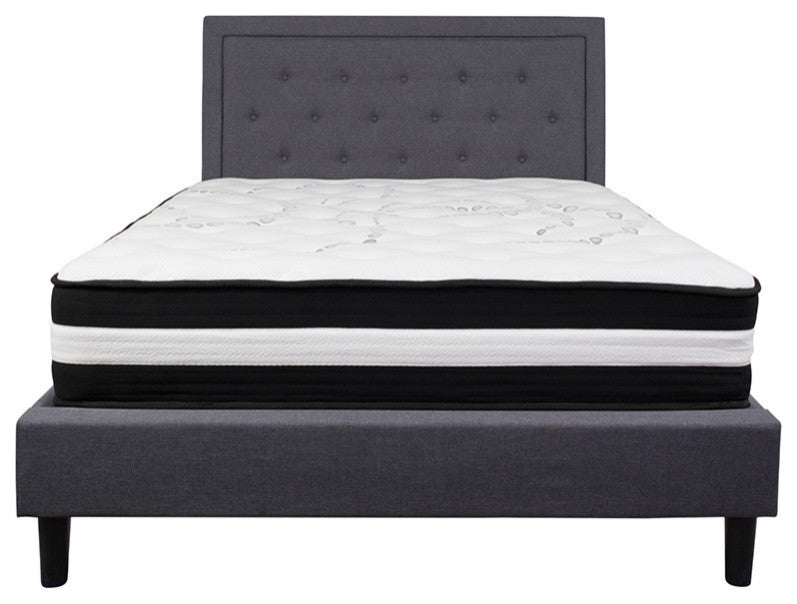 Roxbury Queen Size Tufted Upholstered Platform Bed With Pocket Spring Mattress