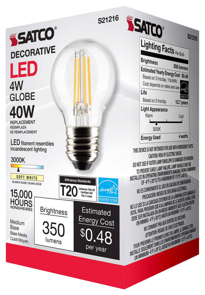 4W G16.5 LED, Clear, Medium Base, 90 CRI, 3000K, 120V
