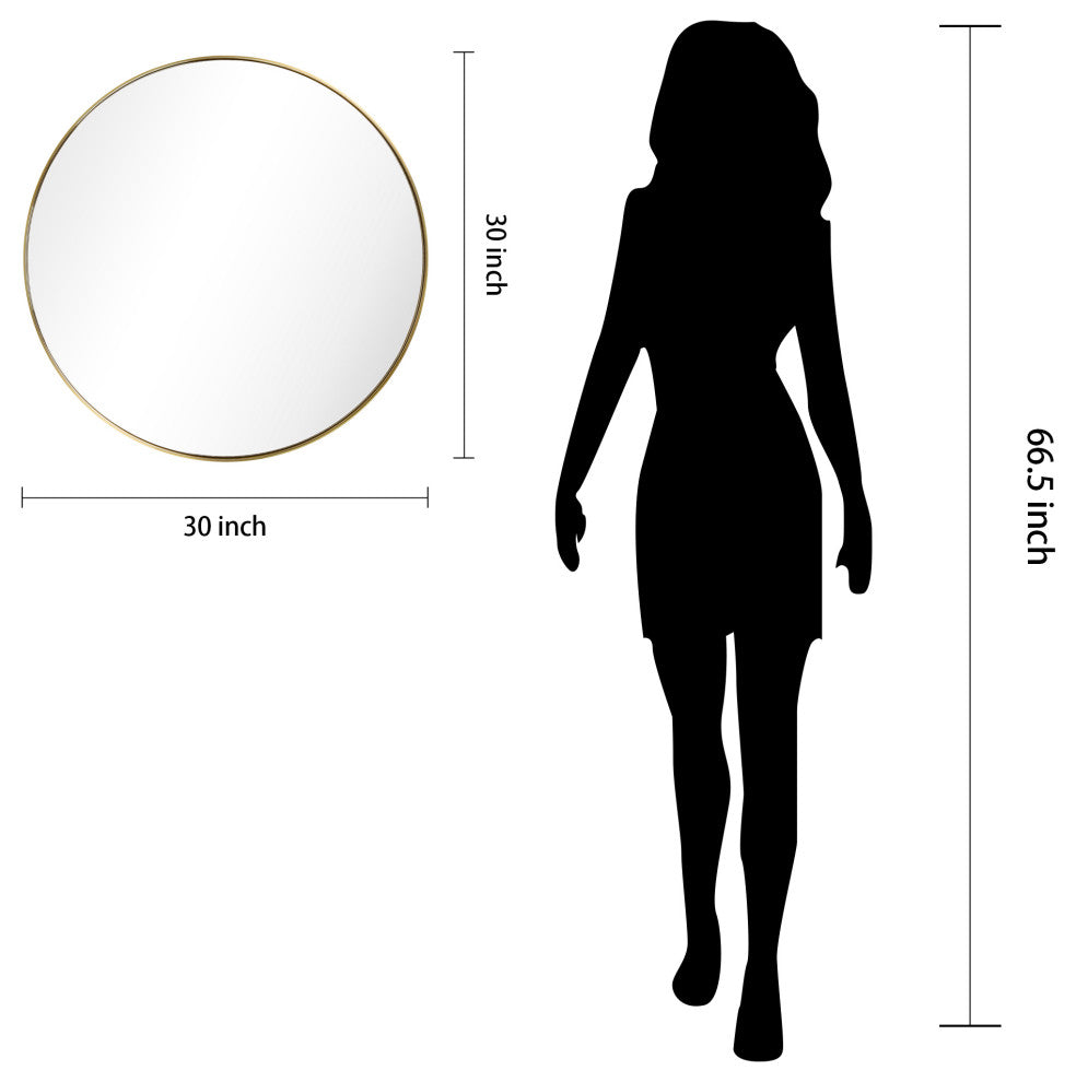 Ultra Stainless Steel Round Wall Mirror- 30"x30", Brushed Gold
