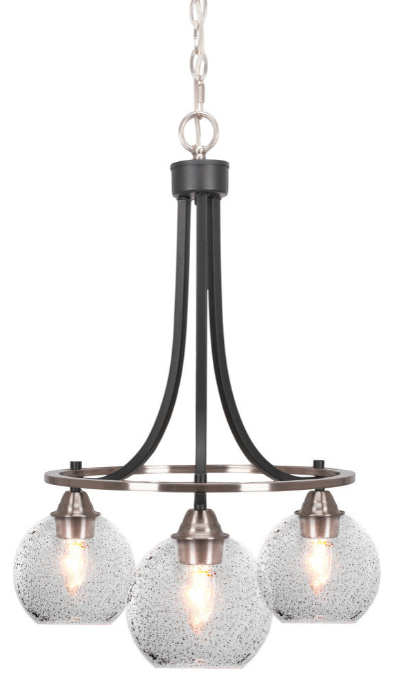 Paramount 3-Light Chandelier, Matte Black & Brushed Nickel, 5.75" Smoke Bubble